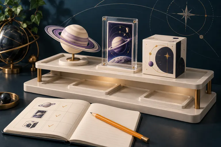 A small themed collection with a notebook for keeping track beside it.